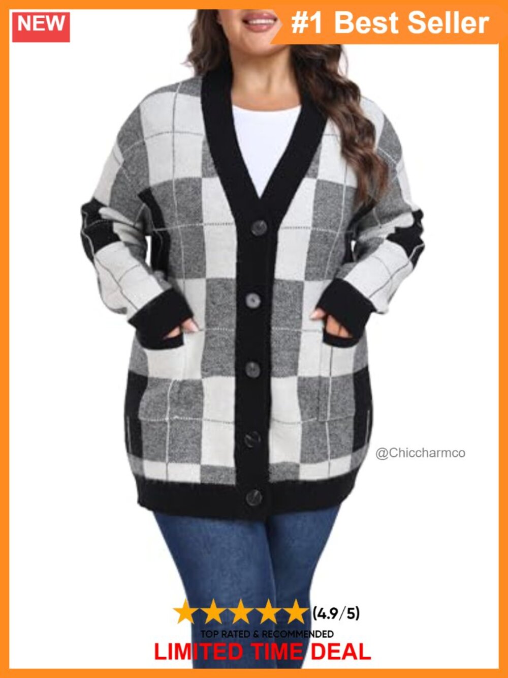 Plus Size Soft Stretch Button Front Sweater Cardigan Loose Fit Warm